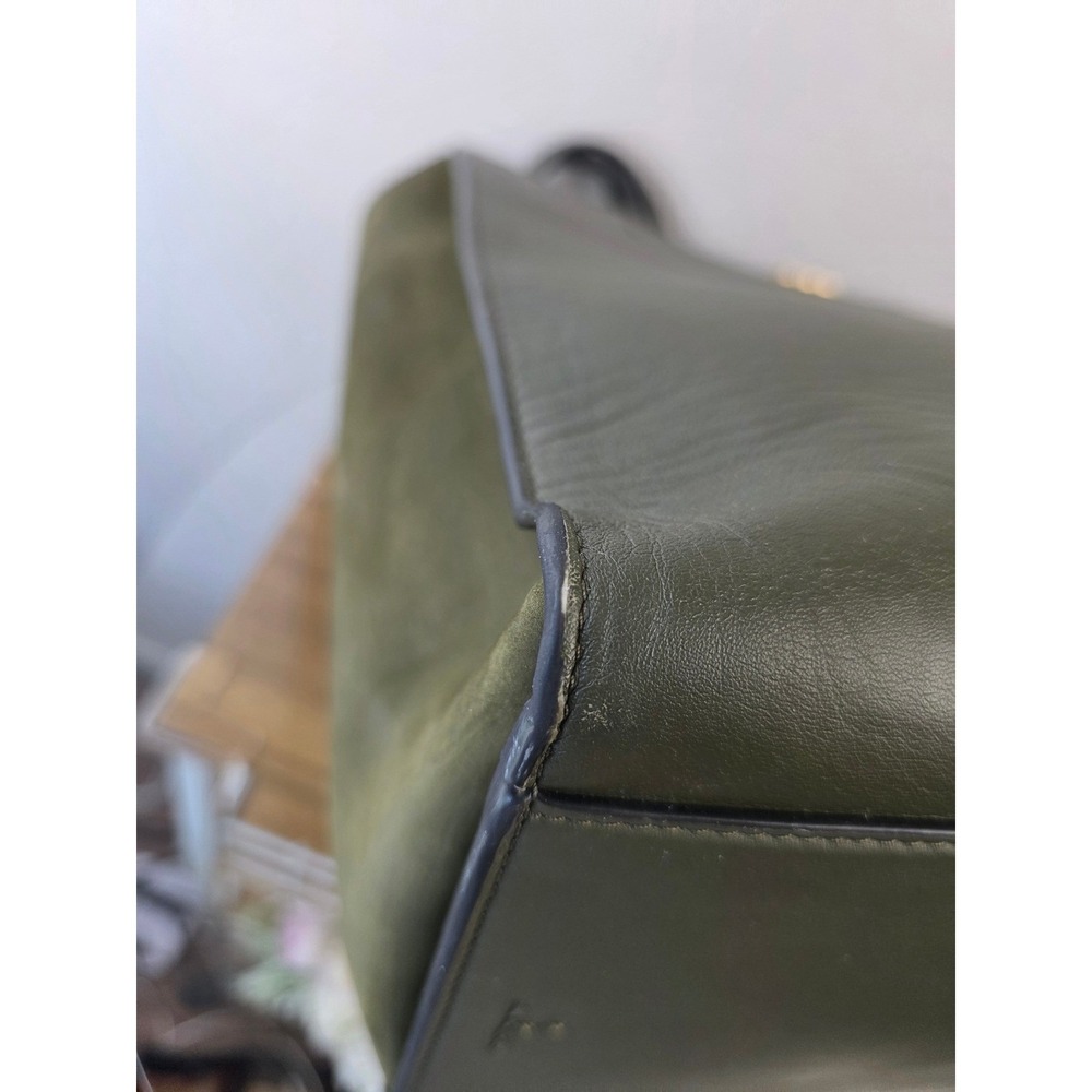 Tory Burch McGraw Mixed-Materials Tote Olive Green Leather Suede Gold Chain Bag - Picture 8 of 16